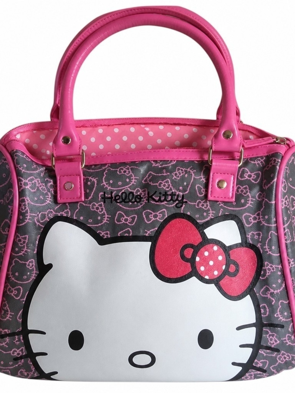 Sanrio Hello Kitty Pink Grey Canvas Barrel Bag Satchel Purse Monogram